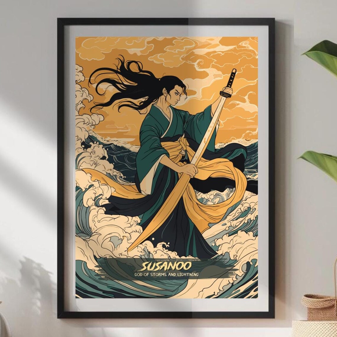 Susanoo Japanese God of Storms and Lightning Ukiyo-e Wave Art Poster