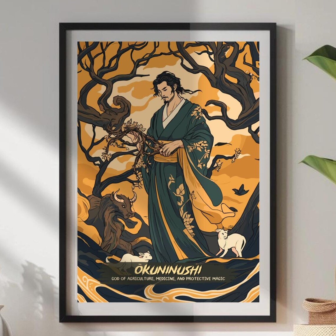 Okuninushi Japanese God Of Agriculture Medicine Autumn Forest Art Poster