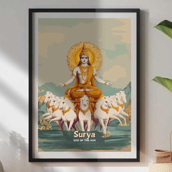 Surya Print, Hindu Sun God Mythology Art Print