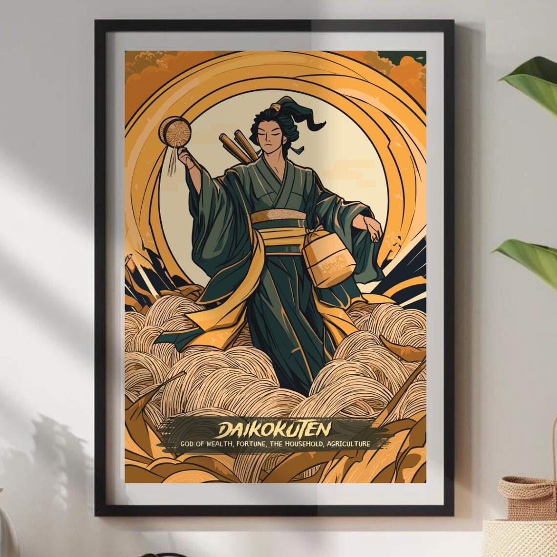 Daikokuten Japanese God Of Wealth Fortune Golden Rice Art Poster