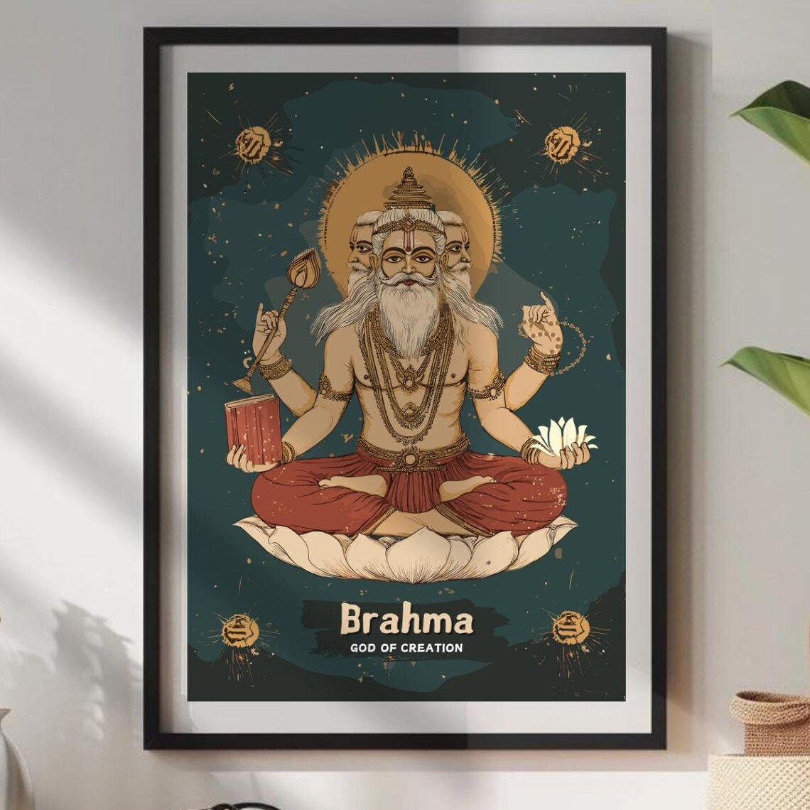 Brahma Hindu God of Creation Four Faces Lotus Throne Art Poster