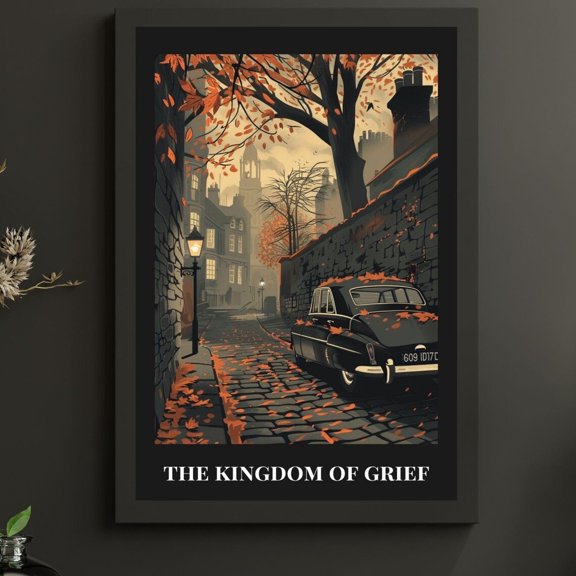 The Kingdom Of Grief Moody Autumn Night Street Vintage Car Poster