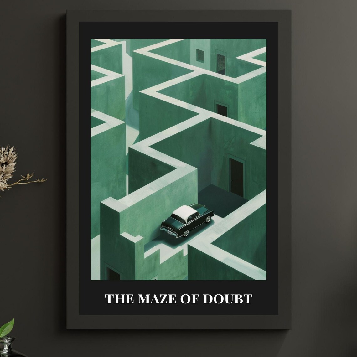 The Maze Of Doubt Surreal Green Maze Classic Car Conceptual Poster