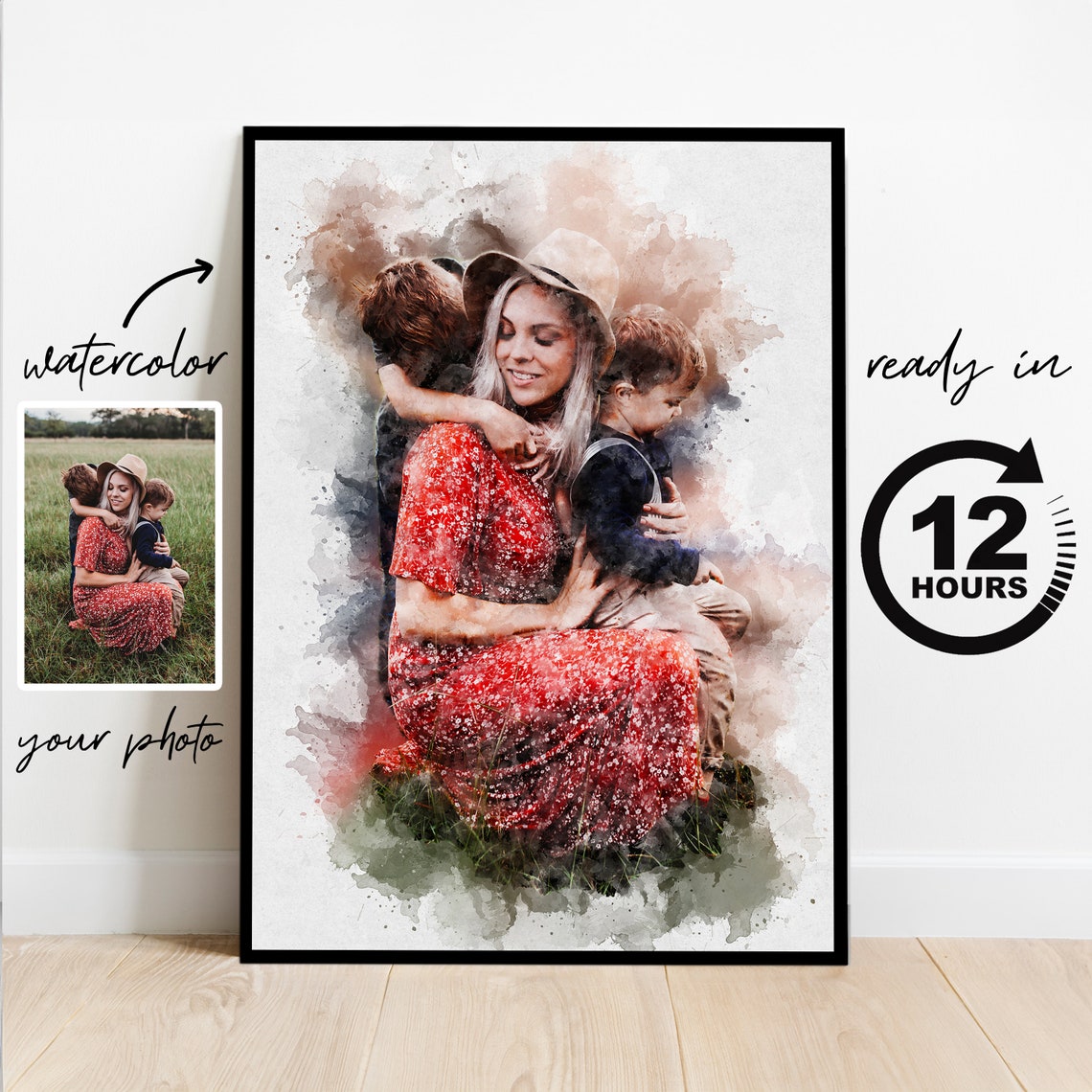 Painting From Photo Watercolor Family Portrait Anniversary Gift Custom Portrait From Photo Couple Portrait Christmas Gift
