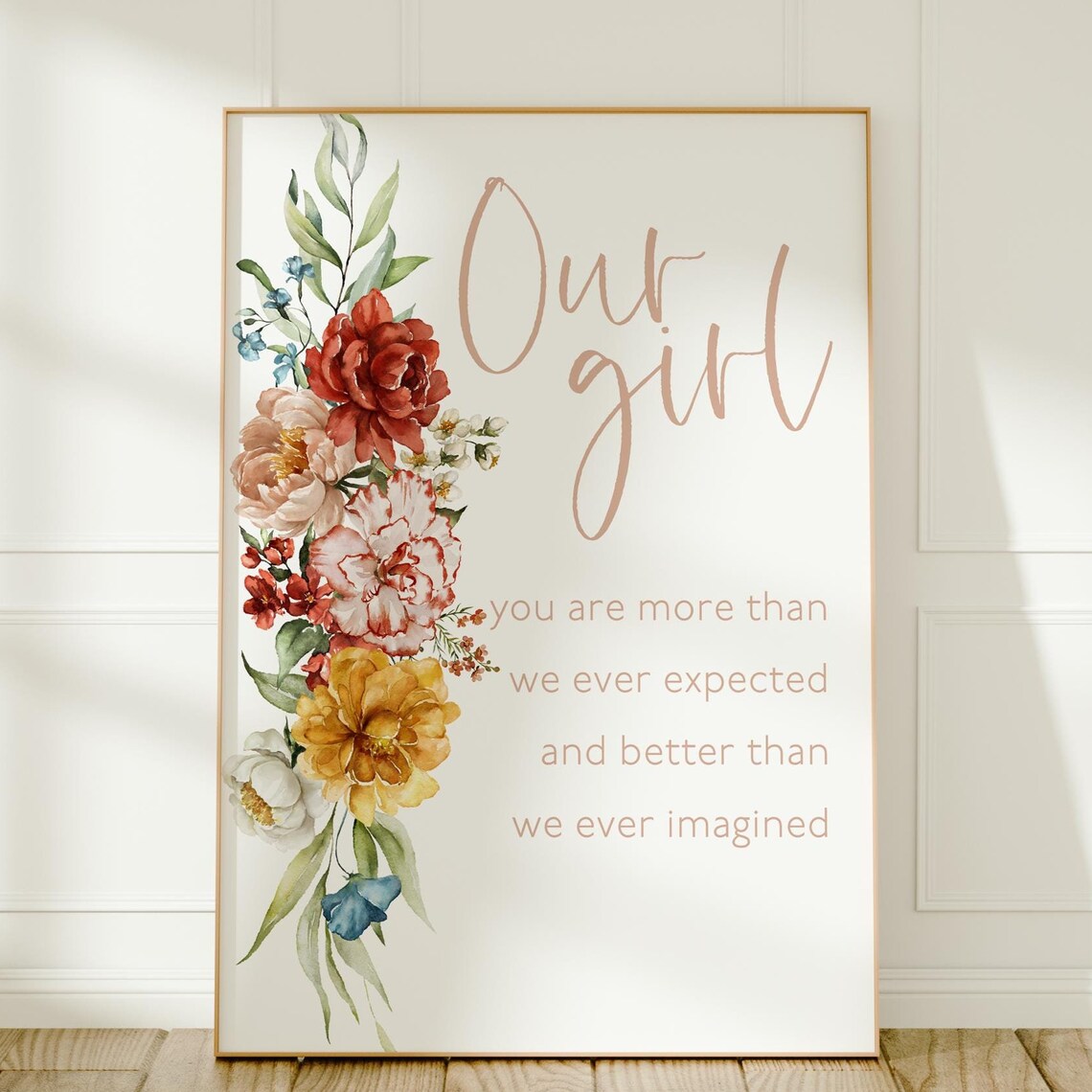 Our Girl Floral Quote Watercolor Wildflower Baby Girl Nursery Wall Art