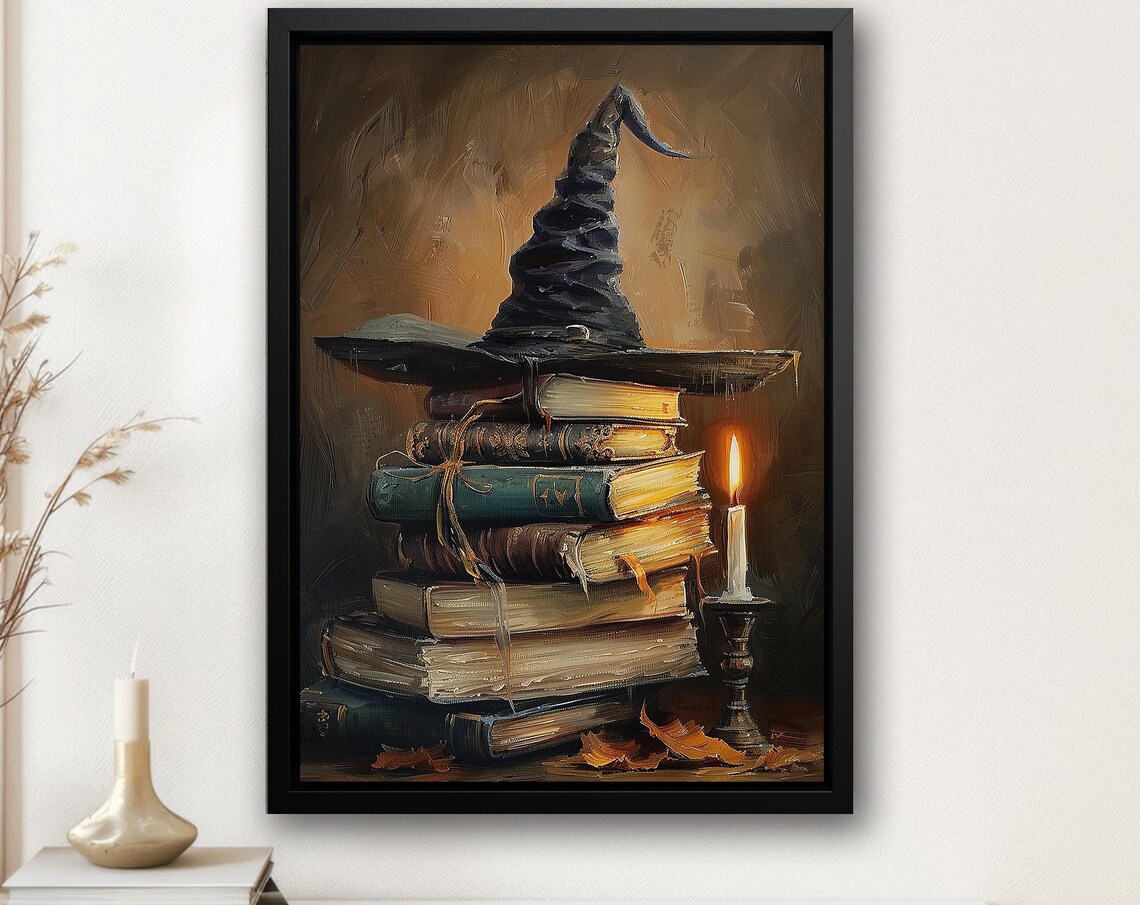 Vintage Witch Hat And Magic Book, Halloween Art Print