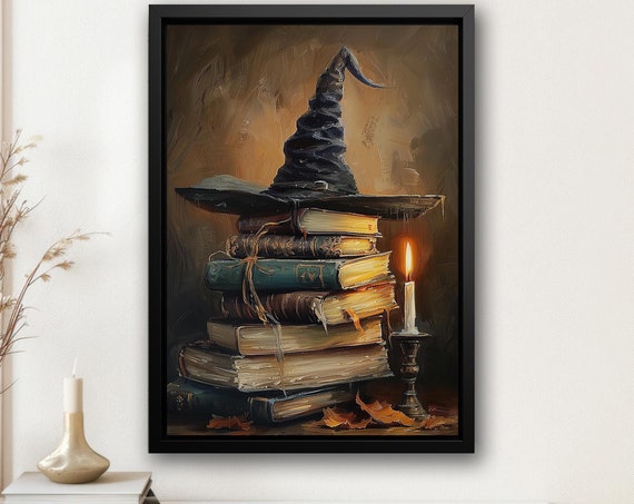 Vintage Witch Hat And Magic Book, Halloween Art Print