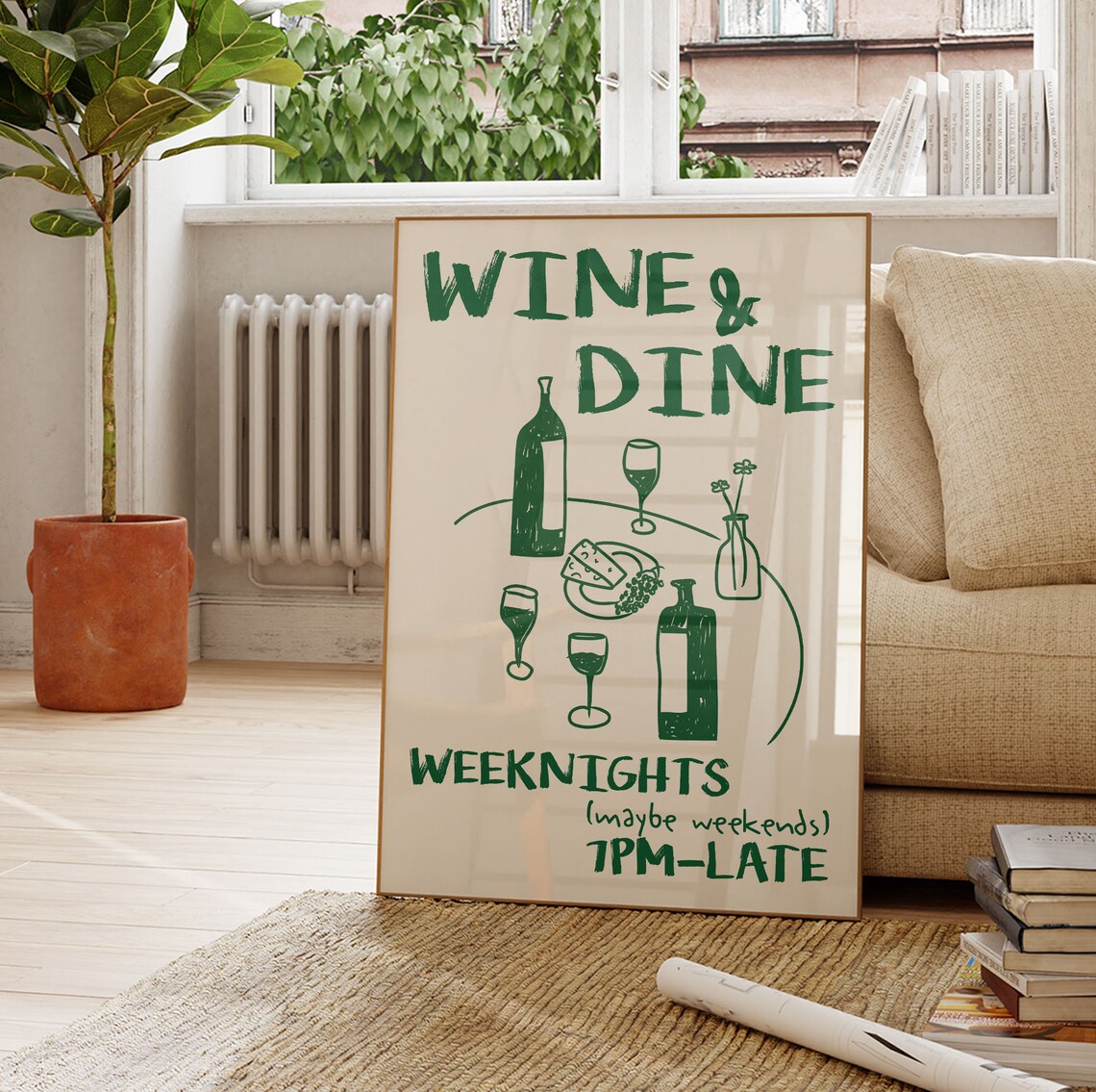 Wine Dine Club Retro Wine Print, Kitchen Wall Art - Image 2