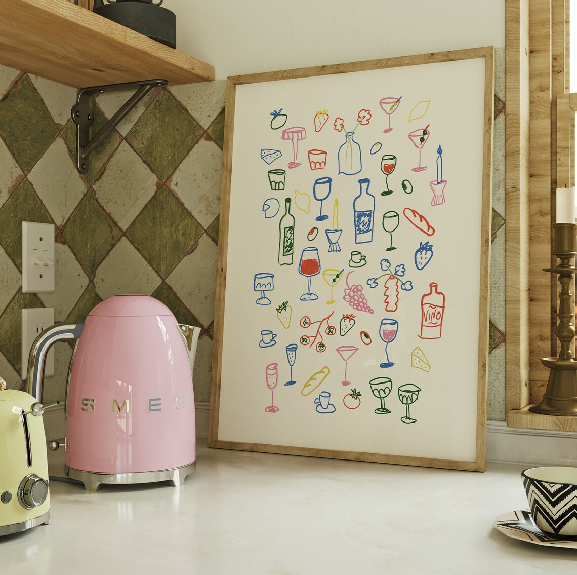 Retro Dinner Table Poster, Maximalist Kitchen Decor - Image 4