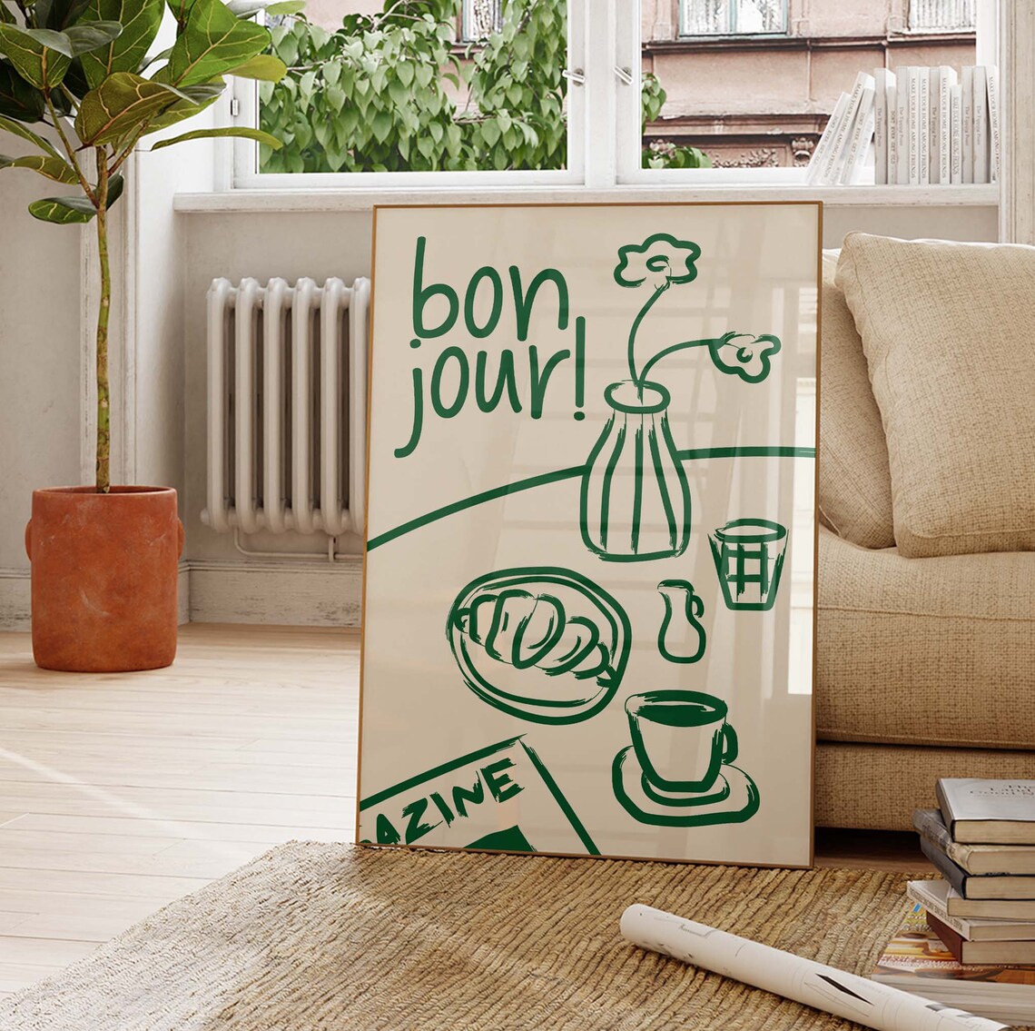 Bonjour French Breakfast Art Print, Retro Kitchen Poster - Image 3