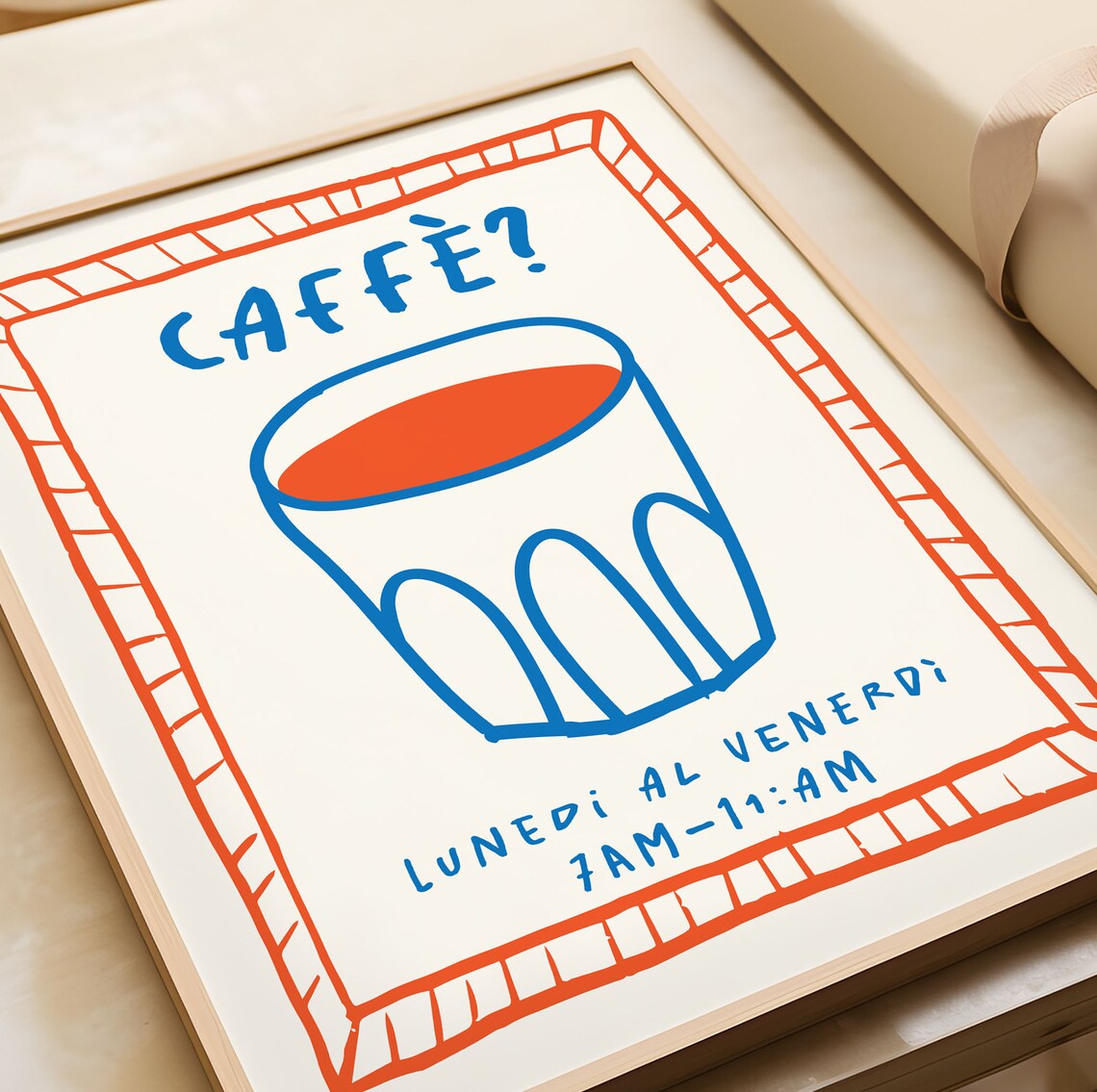 Caffe Italian Espresso Cup Retro Kitchen Coffee Bar Line Art Poster - Image 2