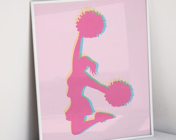 Cheerleader Poster Art Print Inspirational Art Sports Prints Pink And Blue Wall Art Motivational Sports Art College Wall Decor