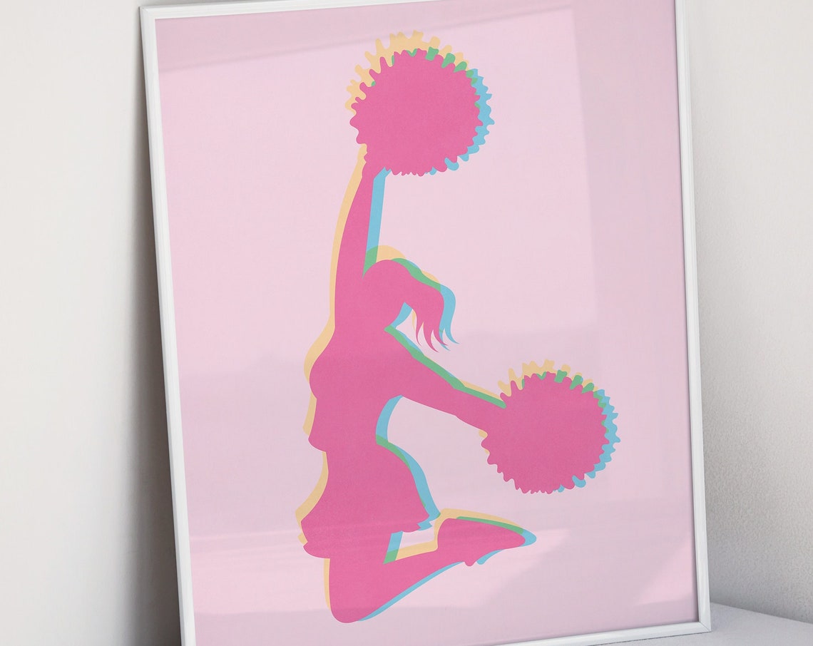 Cheerleader Poster Art Print Inspirational Art Sports Prints Pink And Blue Wall Art Motivational Sports Art College Wall Decor