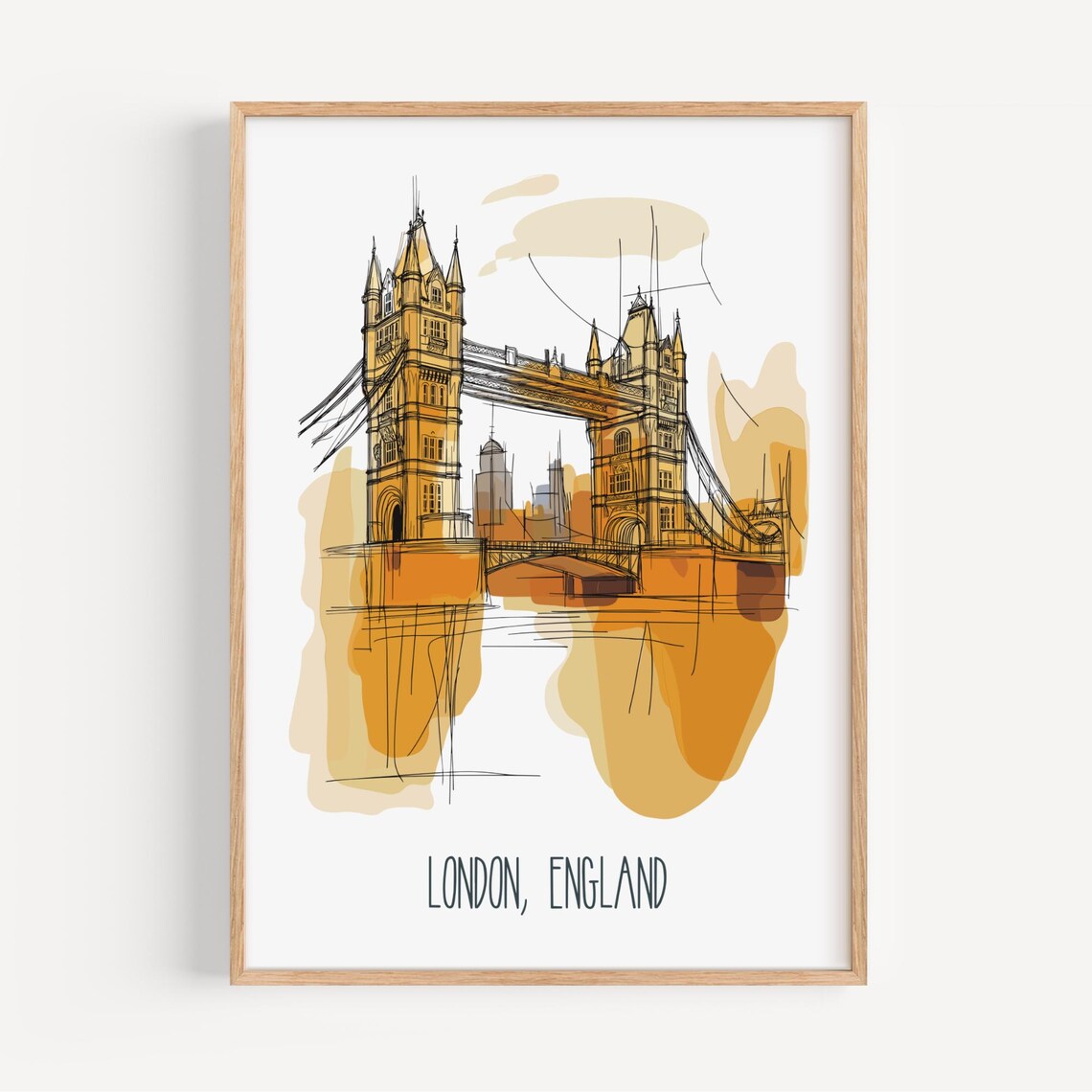 Tower Bridge London Poster Gold Line Art Sketch City Landmark Wall