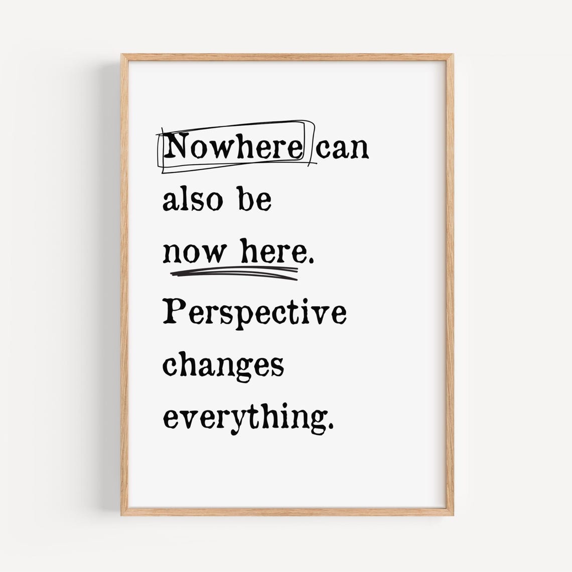 Nowhere Can Also Be Now Here Perspective Wordplay Art Poster
