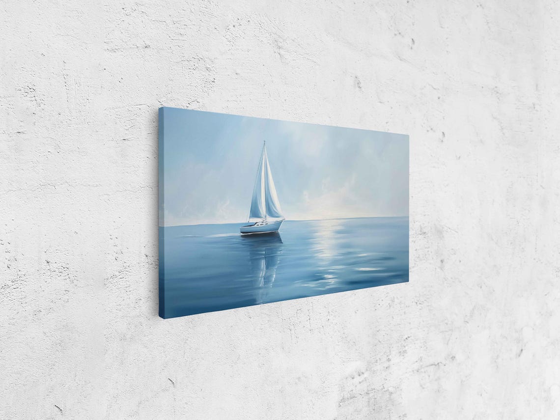 Sailboat With Full Sails On Sparkling Blue Sea Sunny Art Poster - Image 4