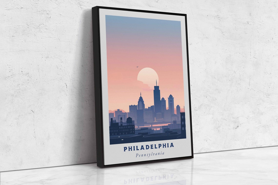 Philadelphia Pennsylvania Sunset Skyline Cityscape Travel Poster - Image 2