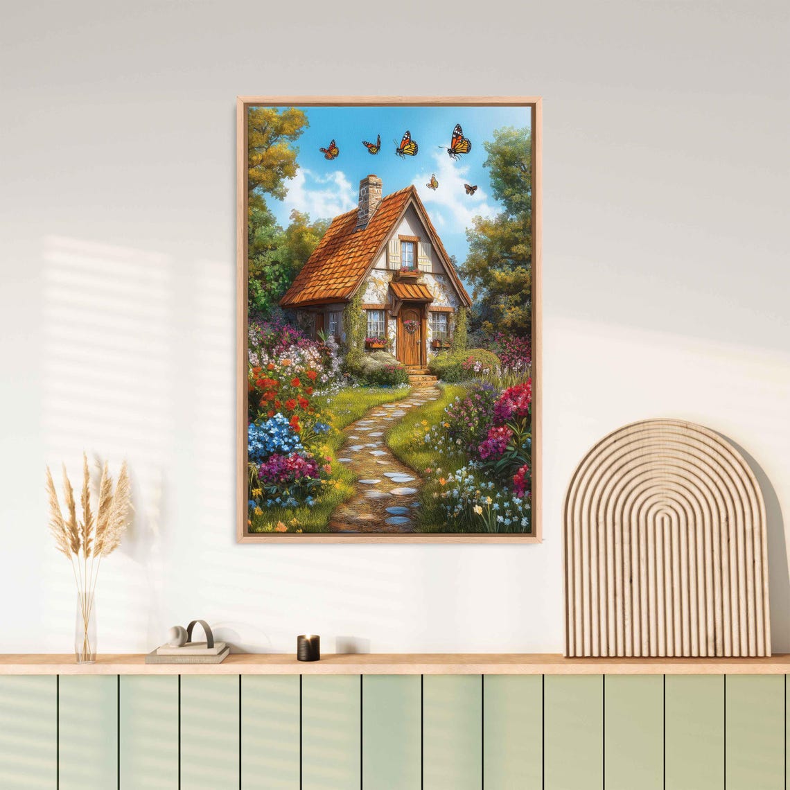 Stone Cottage With Butterfly Garden In Full Spring Bloom Poster - Image 3