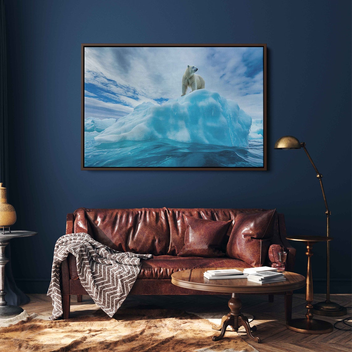 Polar Bear Standing On Blue Iceberg Arctic Ocean Photo Poster