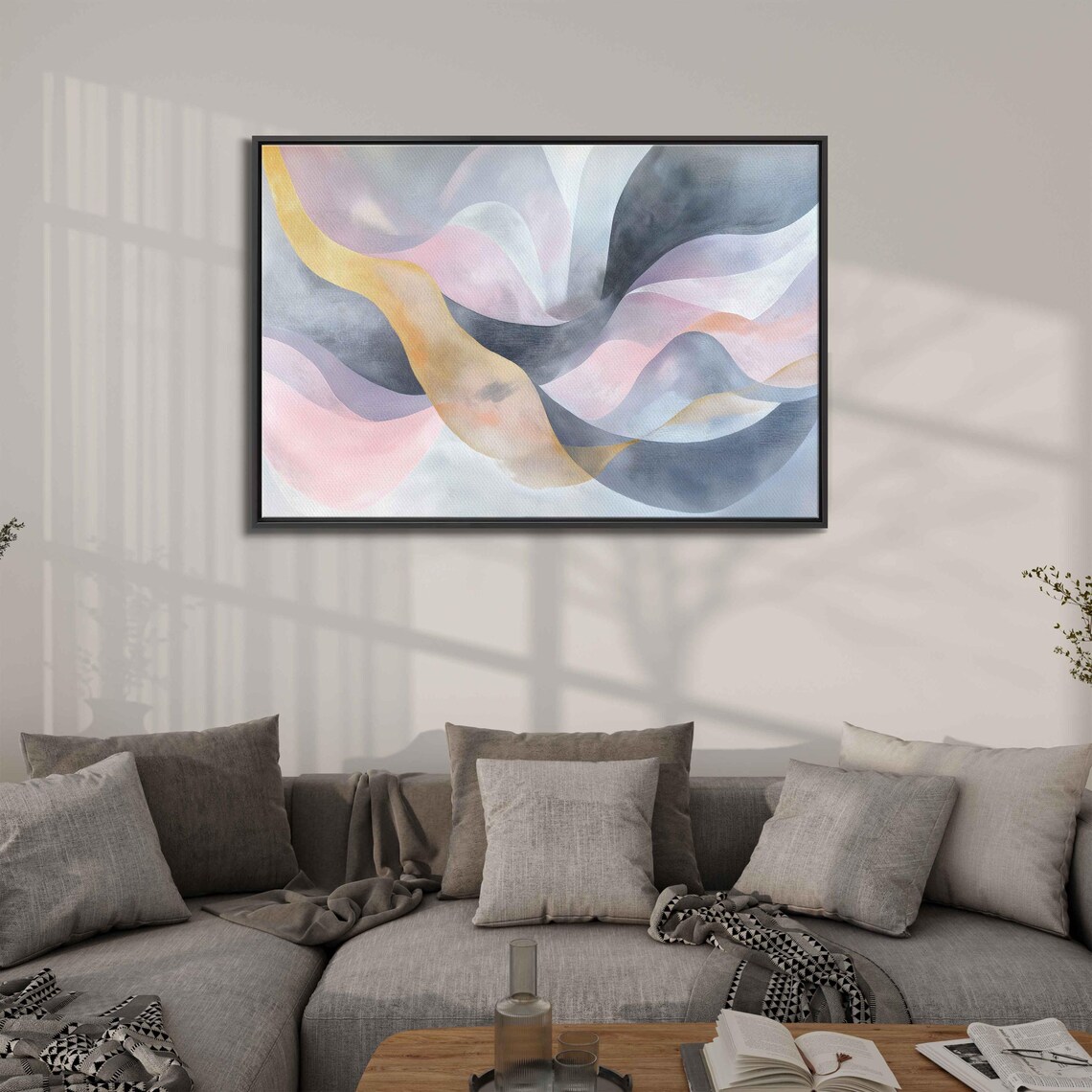 Abstract Pastel Composition, Flowing Curves With Gold Hints - Image 3