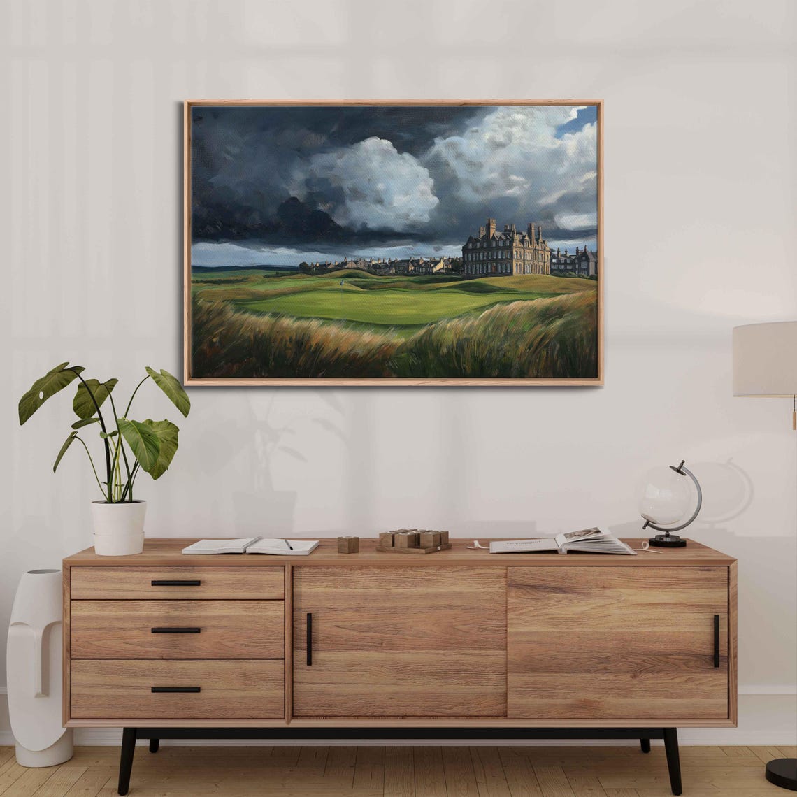 St Andrews Old Course Wall Art Print Historic Clubhouse Stormy Sky Rolling Hills