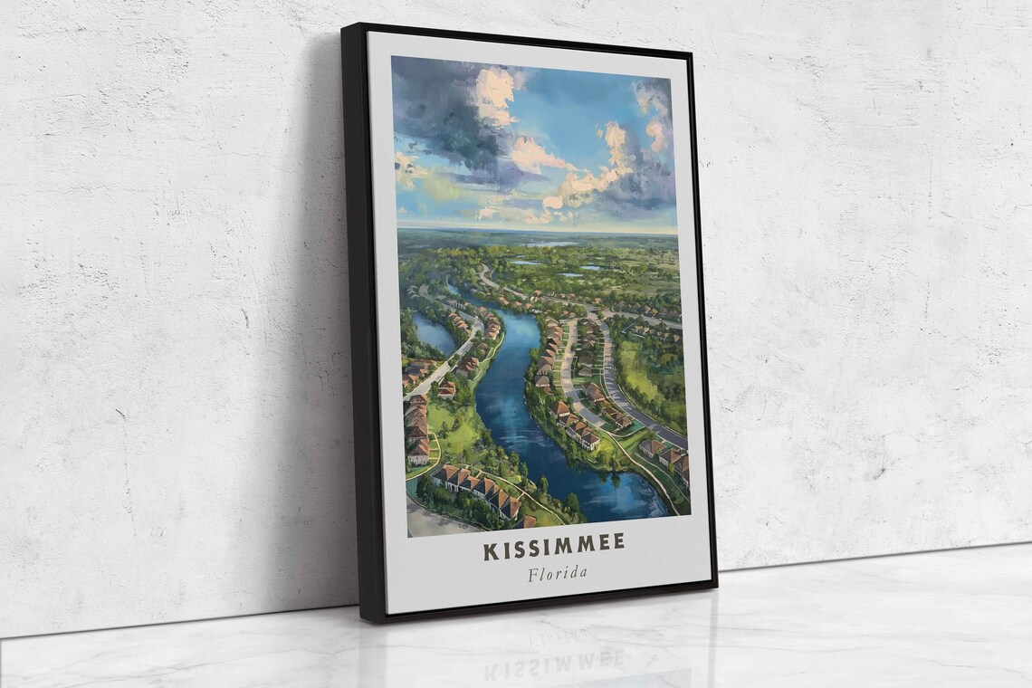 Kissimmee Florida Aerial Lake View Suburban Neighborhood Travel Poster - Image 2