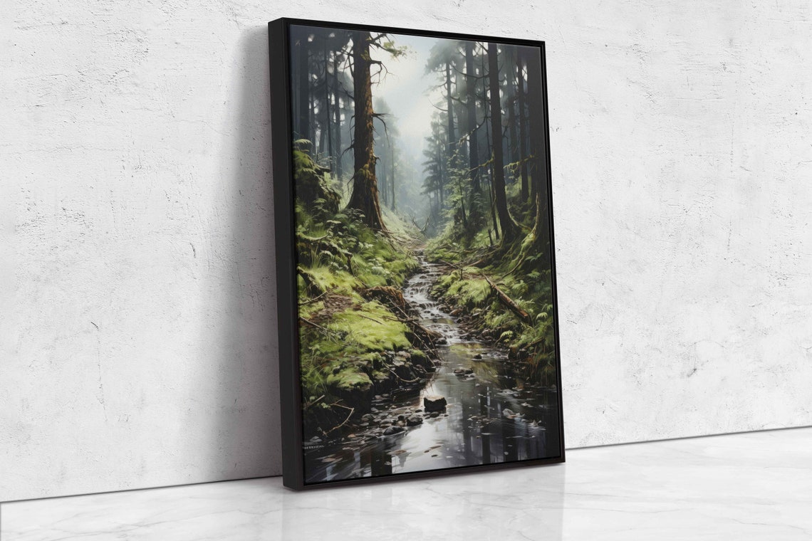 Foggy Forest Stream Mossy Banks Misty Woods Tranquil Nature Poster - Image 4