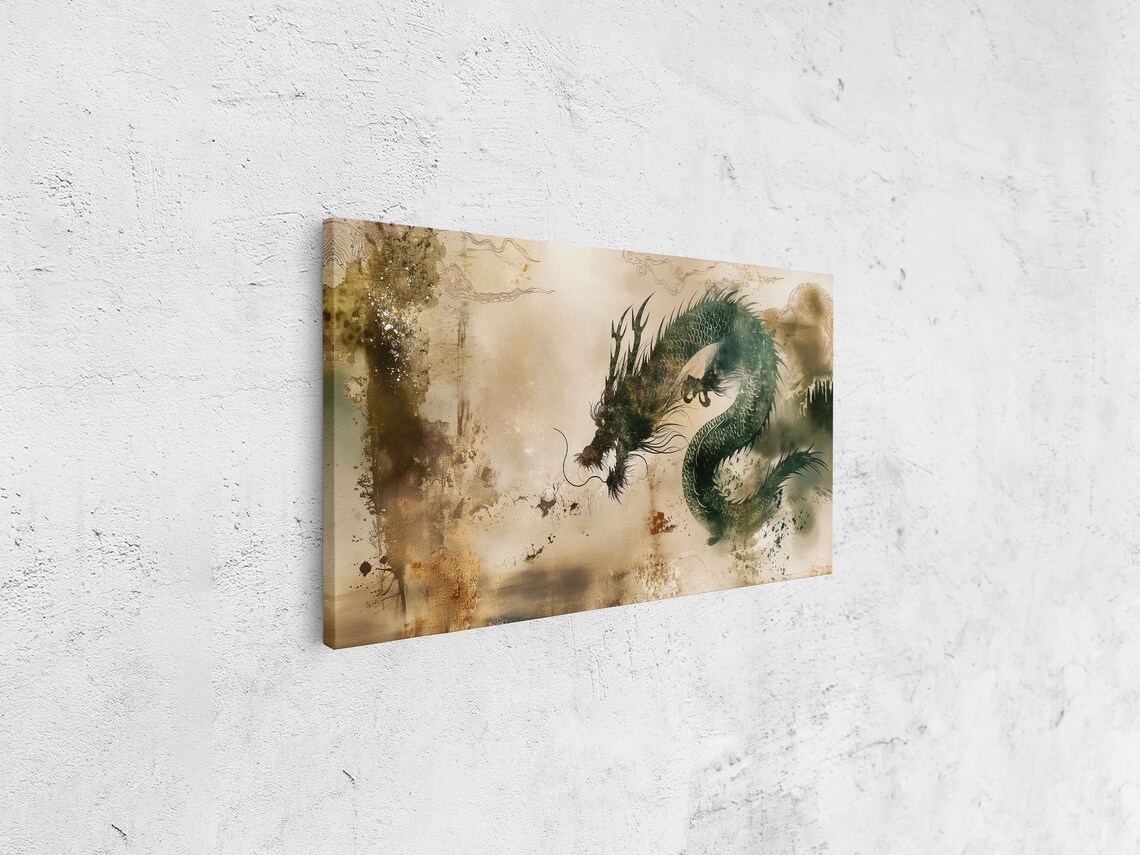Chinese Wood Dragon Ink Painting Traditional Green Dragon Zodiac Art Poster - Image 4