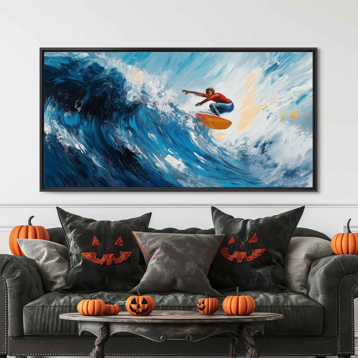 Surfer Riding Ocean Wave Wall Art Print Ocean Decor Gift For Surfer Blue Water Ready To Hang - Image 3