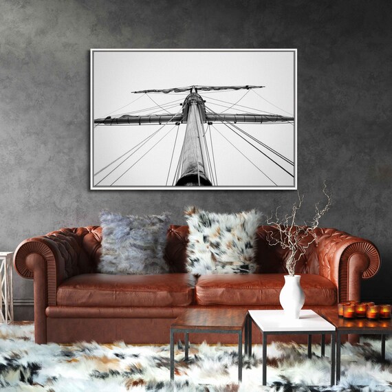 Tall Ship Mast Rigging Monochrome Minimalist Nautical Photo Print