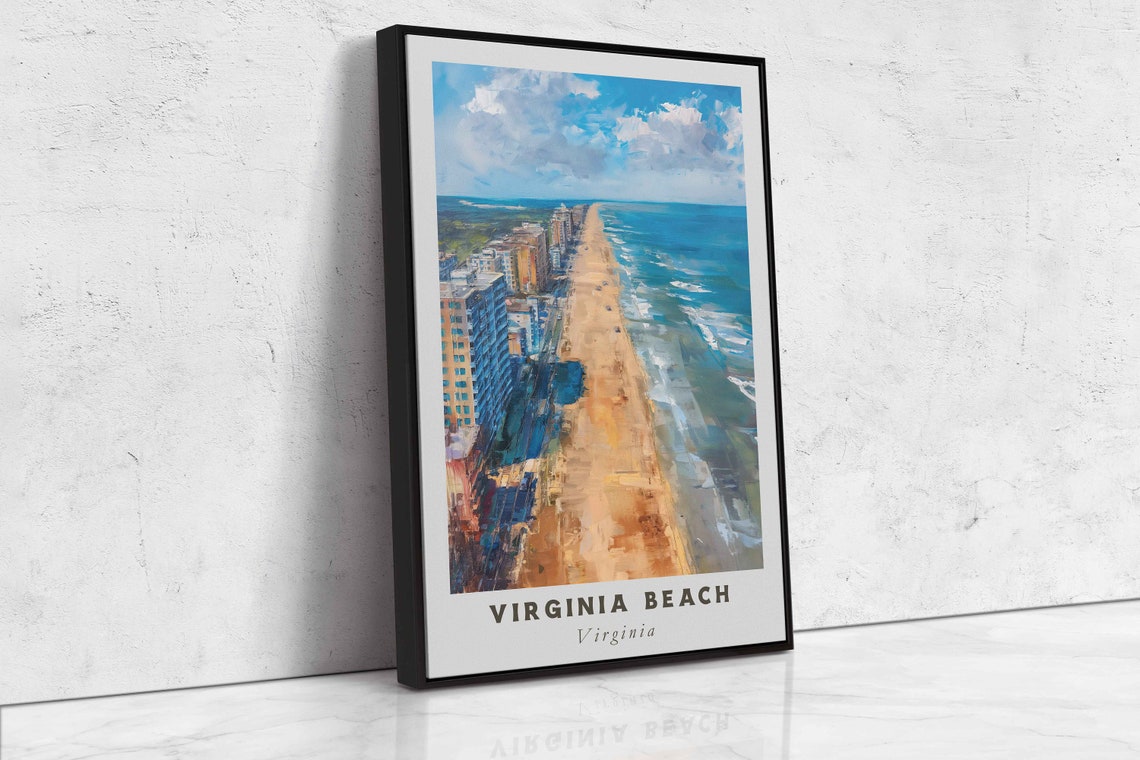 Virginia Beach Virginia Boardwalk Ocean Aerial Sunny Daytime Poster - Image 2
