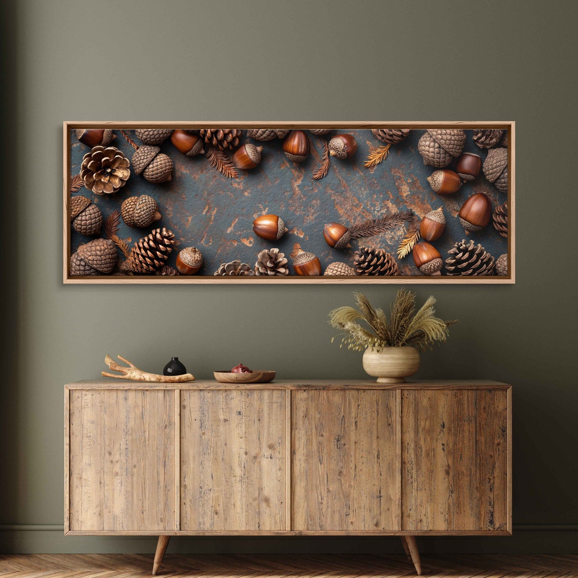 Acorns And Pinecones On Blue Grey Slate Rustic Flat Lay Photo Poster - Image 3