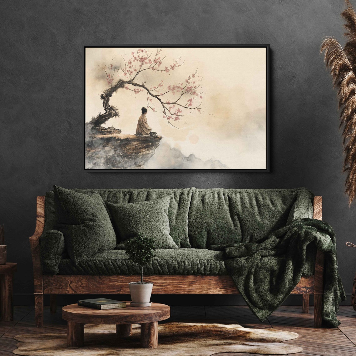 Japanese Zen Tree Meditation Painting Framed Print Ready To Hang - Image 3