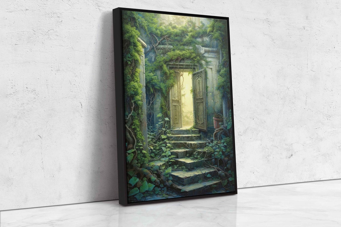 Enchanted Door Ivy Covered Stone Ruins Glowing Forest Art Print - Image 4