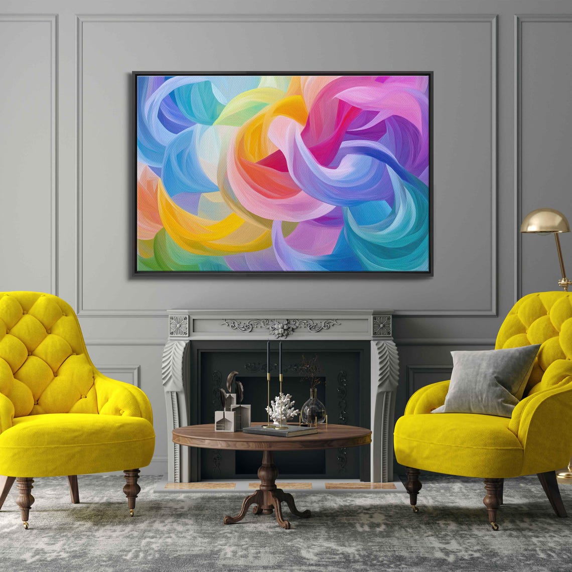 Abstract Rainbow Ribbon Waves Pastel Color Swirl Modern Poster - Image 3