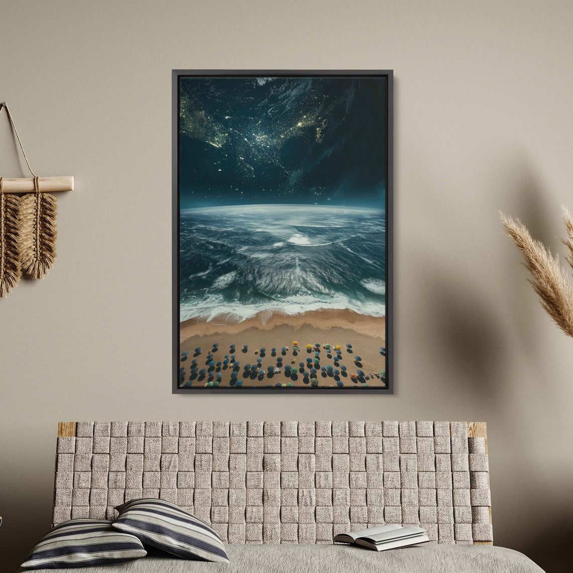 Starry Night Aerial Beach With Ocean Waves Umbrella Pattern Poster - Image 2