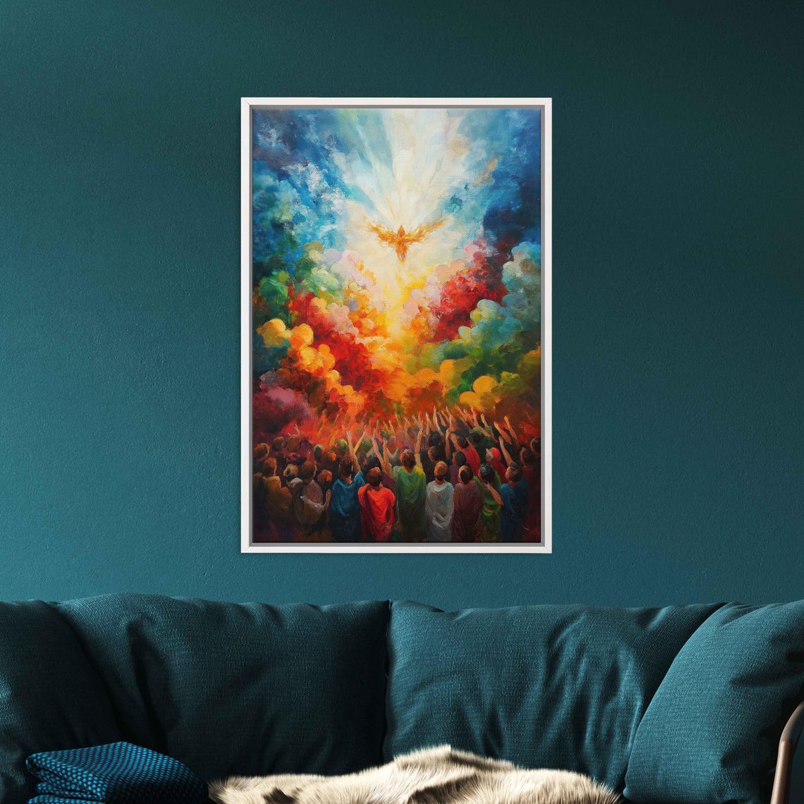 The Ascension Radiant Clouds Crowd Reaching Heavenly Light Art Poster