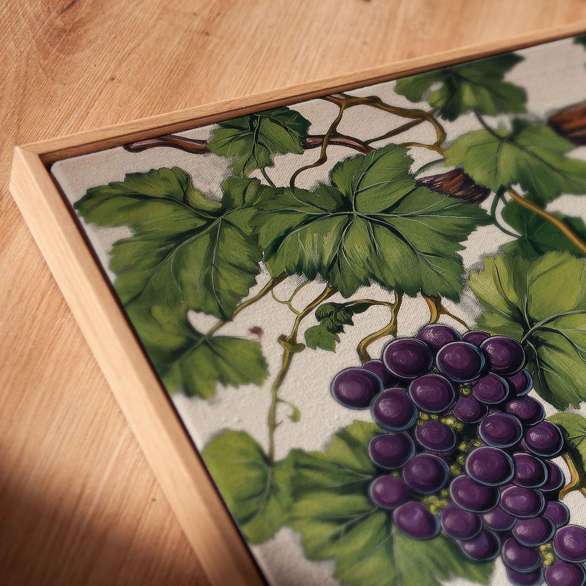 Dark Purple Grape Clusters On Vine Botanical Painting Art Poster - Image 2
