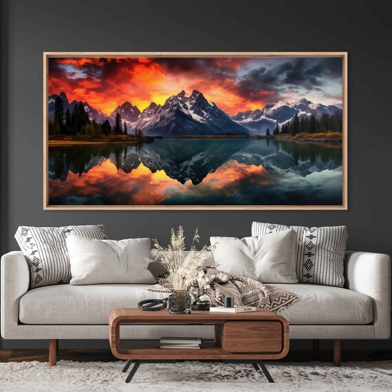 Colorful Hdr Mountain Lake Photograph Wall Art Print Framed Panoramic Wall Art Ready To Hang