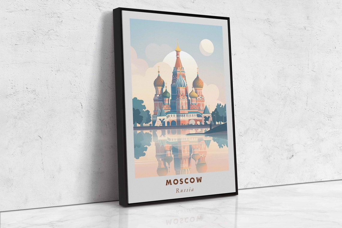 Moscow Russia St Basil Cathedral Domes Water Reflection Travel Poster - Image 2