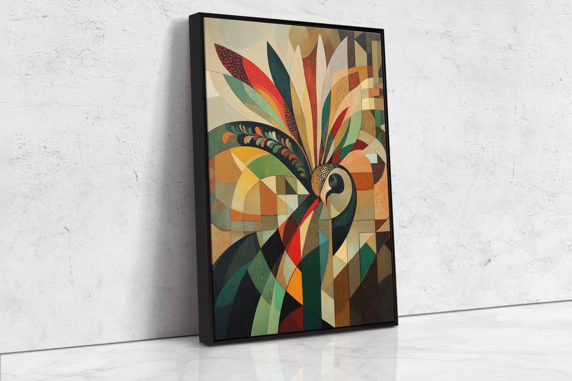 Cubist Geometric Peacock Stylized Colorful Feathers Art Poster - Image 4