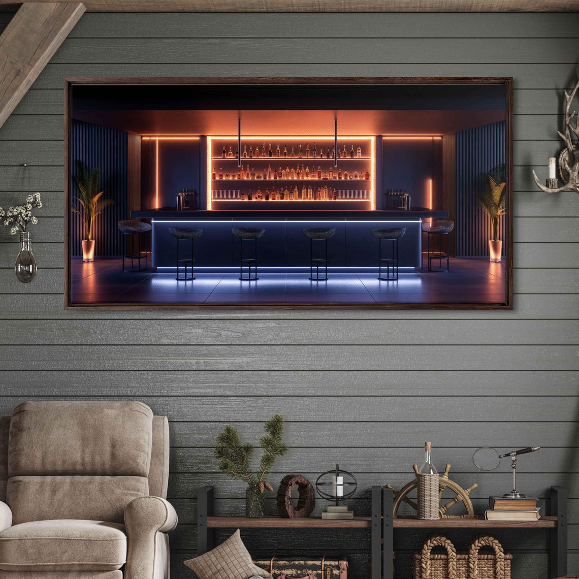 Sleek Modern Bar Neon LED Lighting Midnight Blue Man Cave Poster