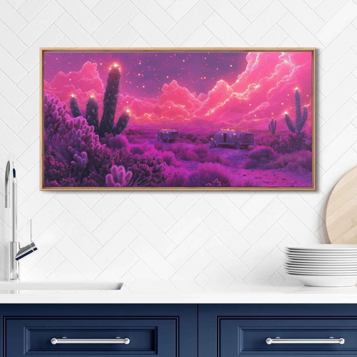 Magical Caravan Crossing, Violet Desert Landscape