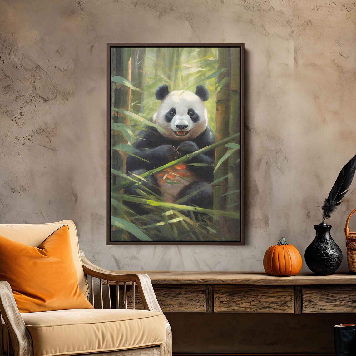 Happy Giant Panda Bamboo Forest Cute Wildlife Painting Wall Art Print - Image 2