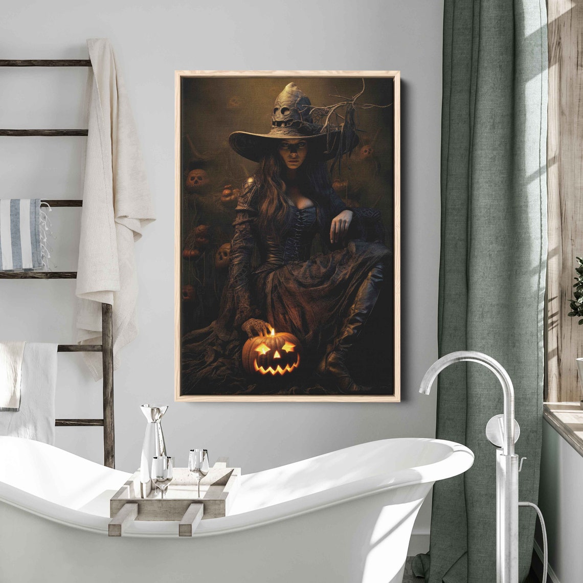 Dark Witch With Glowing Jack O Lantern Gothic Halloween Art Print - Image 3