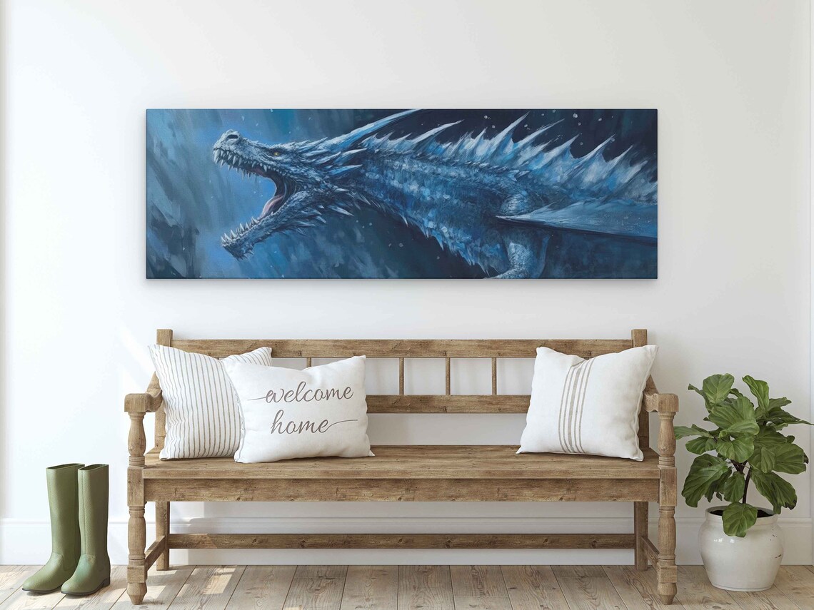 Blue Ice Dragon, Intricate Oil-Painting Art Print - Image 3