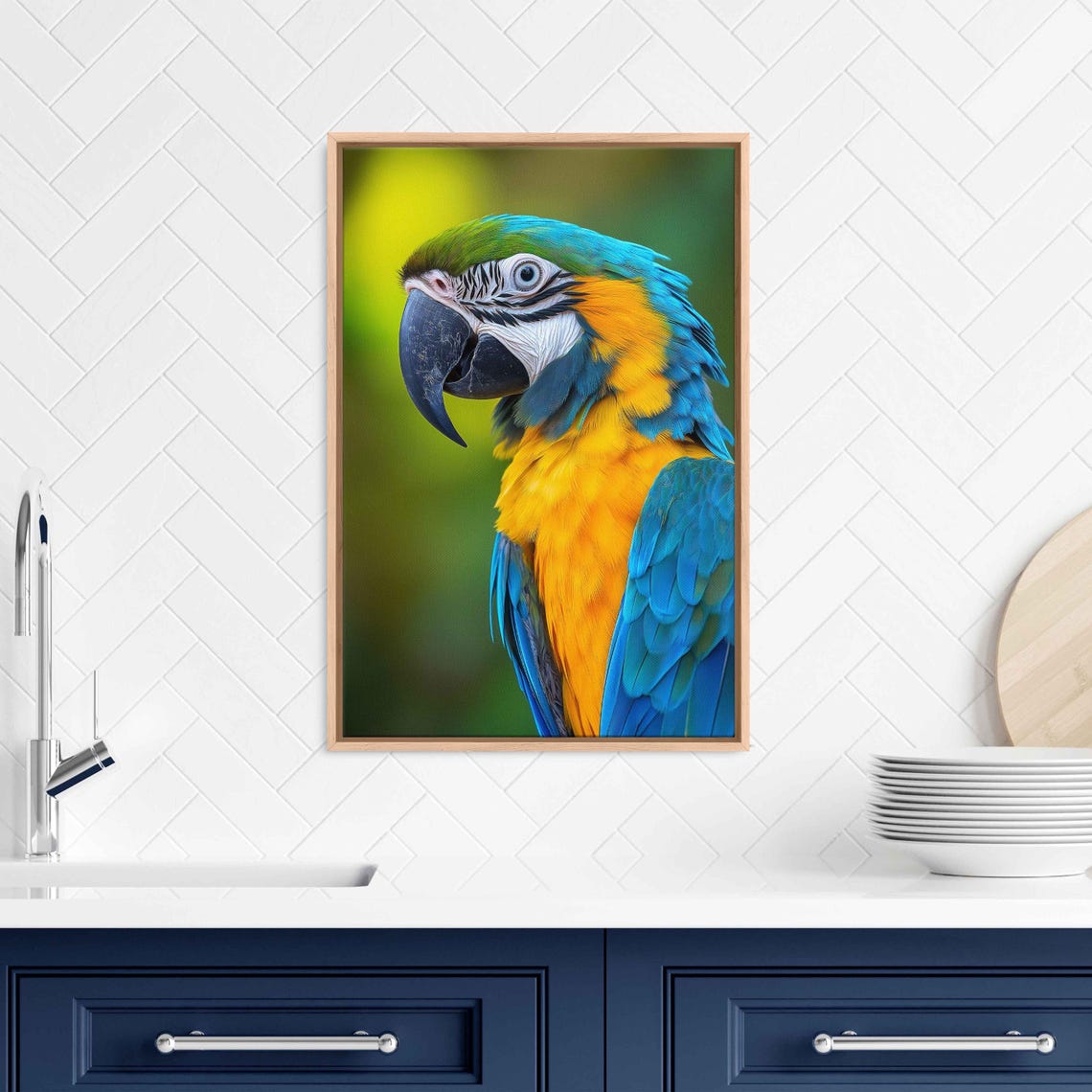 Blue And Gold Macaw Portrait Vivid Tropical Parrot Closeup Poster