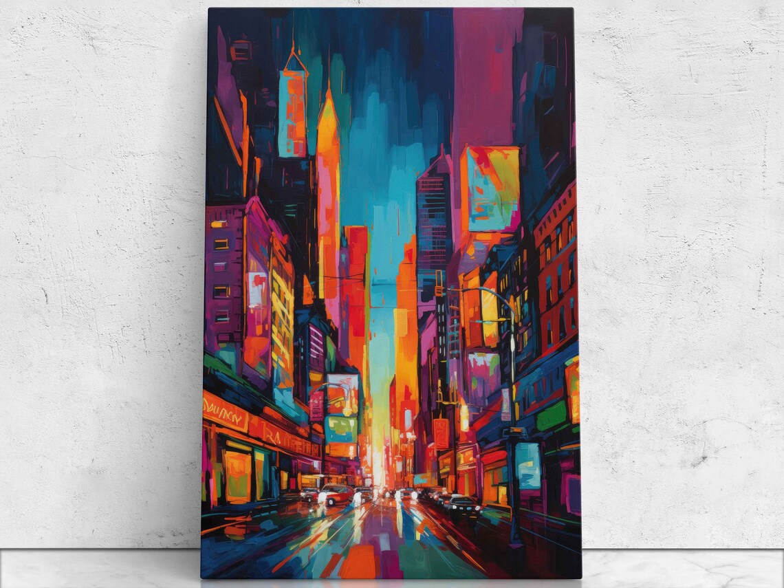 Colorful City Streets Oil Painting Lots Of Vibrant Colors Print On Ready To Hang Urban Decor