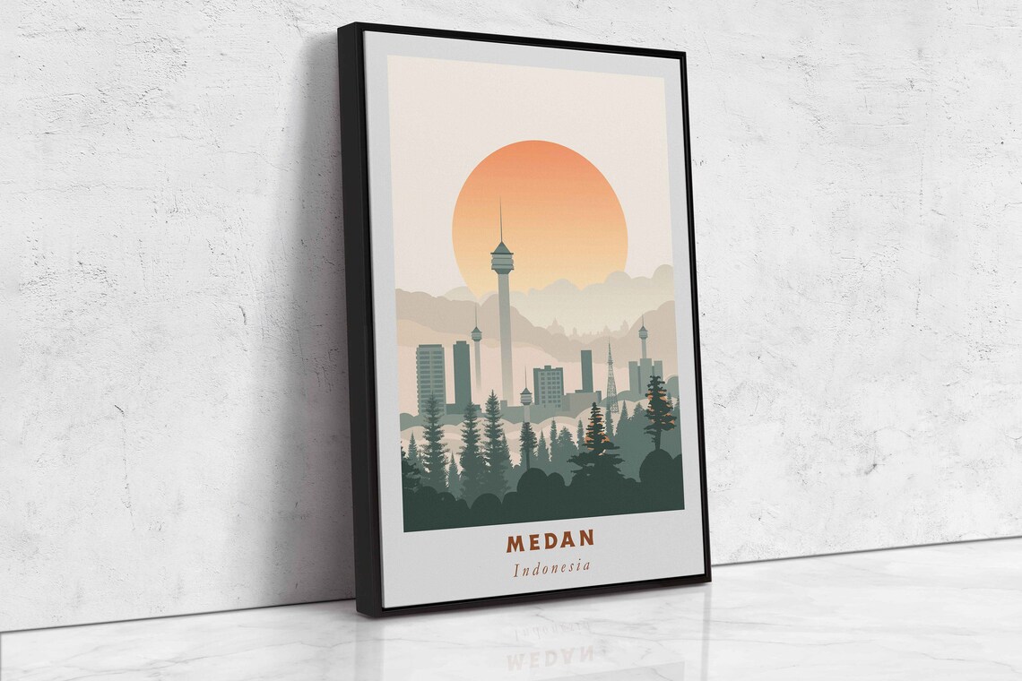 Medan Indonesia TV Tower Sunrise Pine Forest Skyline Travel Poster - Image 2