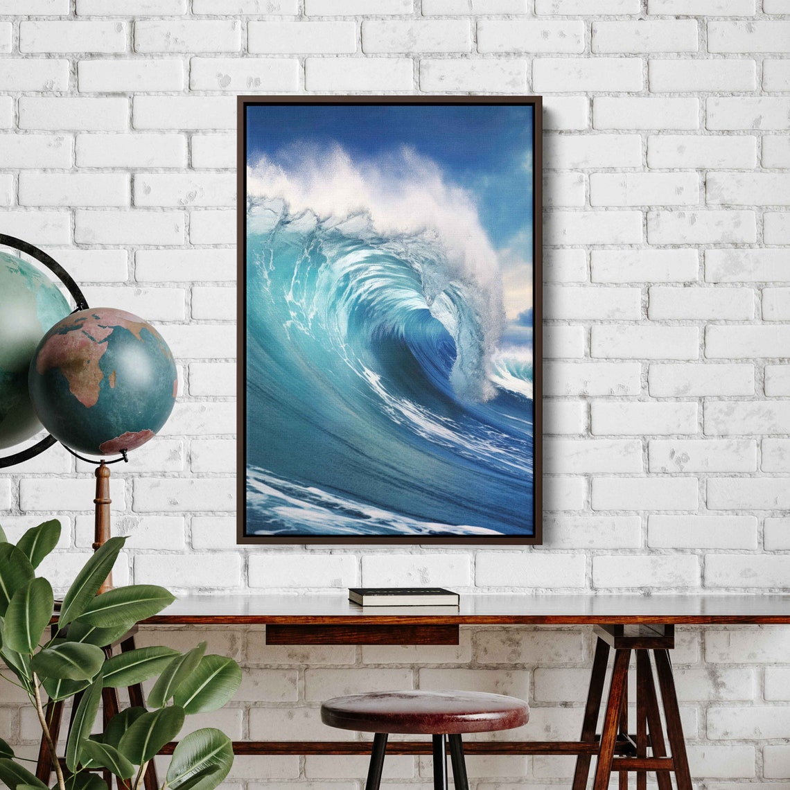Big Ocean Wave Hdr Photo Ocean Waves Art Framed Print Ready To Hang Gift For Surfer Gift For Ocean Lover - Image 3